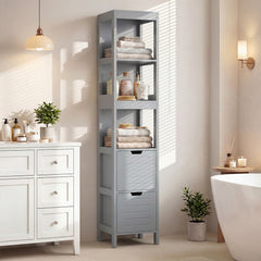 Tall Bath Storage Unit with 2 Deep Box Drawers-Grey