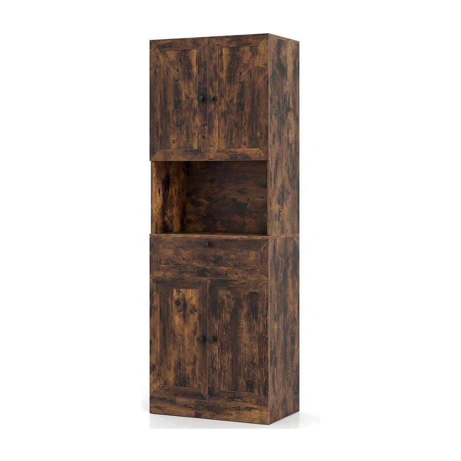 Tall Bathroom Cabinet Freestanding Storage Cabinet with 4 Doors and 1 Drawer-Brown