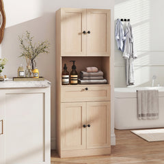 Tall Bathroom Cabinet Freestanding Storage Cabinet with 4 Doors and 1 Drawer-Natural