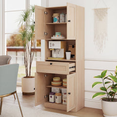 Tall Bathroom Cabinet Freestanding Storage Cabinet with 4 Doors and 1 Drawer-Natural