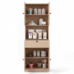 Tall Bathroom Cabinet Freestanding Storage Cabinet with 4 Doors and 1 Drawer-Natural