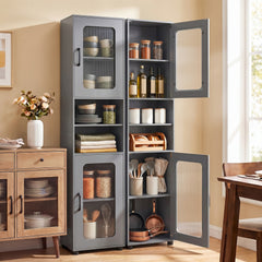 Tall Bathroom Storage Cabinet with Adjustable Shelf for Laundry-Grey