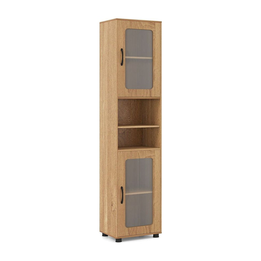 Tall Bathroom Storage Cabinet with Adjustable Shelf for Laundry-Natural