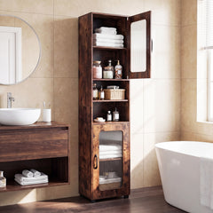 Tall Bathroom Storage Cabinet with Adjustable Shelf for Laundry-Rusticbrown