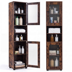 Tall Bathroom Storage Cabinet with Adjustable Shelf for Laundry-Rusticbrown