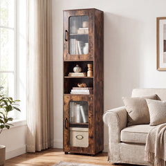 Tall Bathroom Storage Cabinet with Adjustable Shelf for Laundry-Rusticbrown
