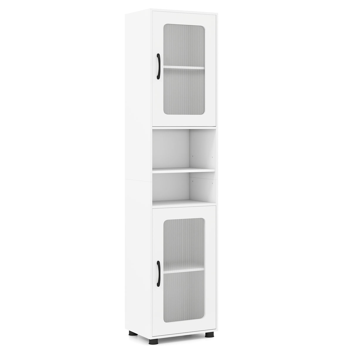 Tall Bathroom Storage Cabinet with Adjustable Shelf for Laundry-White