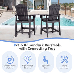 Tall Adirondack Chair Set of 2 with Middle Connecting Tray-Black