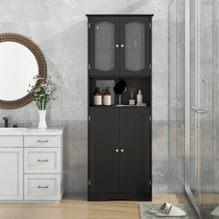 Tempered Glass Door Pantry Cabinet with 3-Position Adjustable Shelves-Black