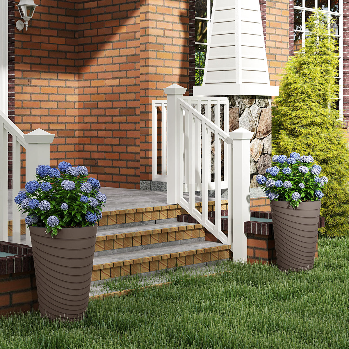 45 cm Tall Flower Pot Set of 2 Modern Decorative Planter Pots-Brown