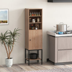 Tall Storage Cabinet with Adjustable Shelf and Bottom Storage-Natural