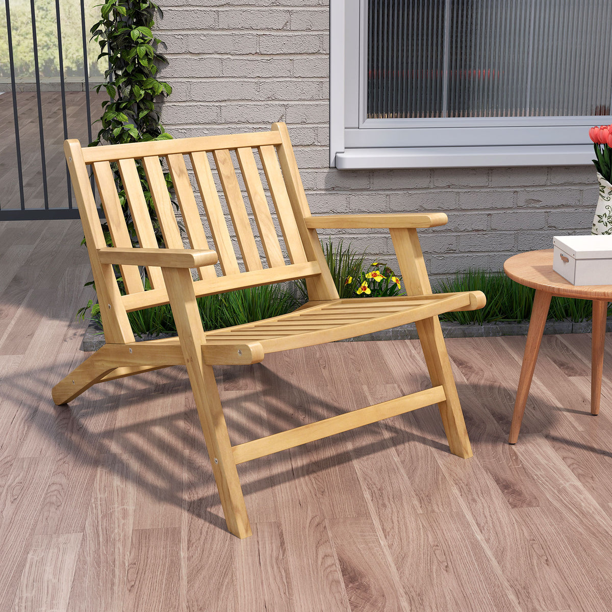 Teak Wood Outdoor Reclining Chair Natural Mid Century Accent Armchair
