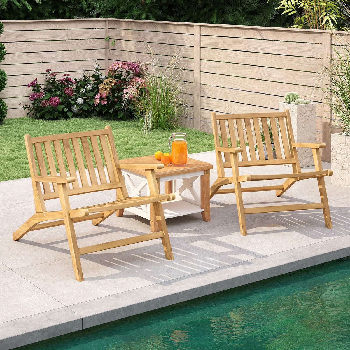 Teak Wood Outdoor Reclining Chair Natural Mid Century Accent Armchair