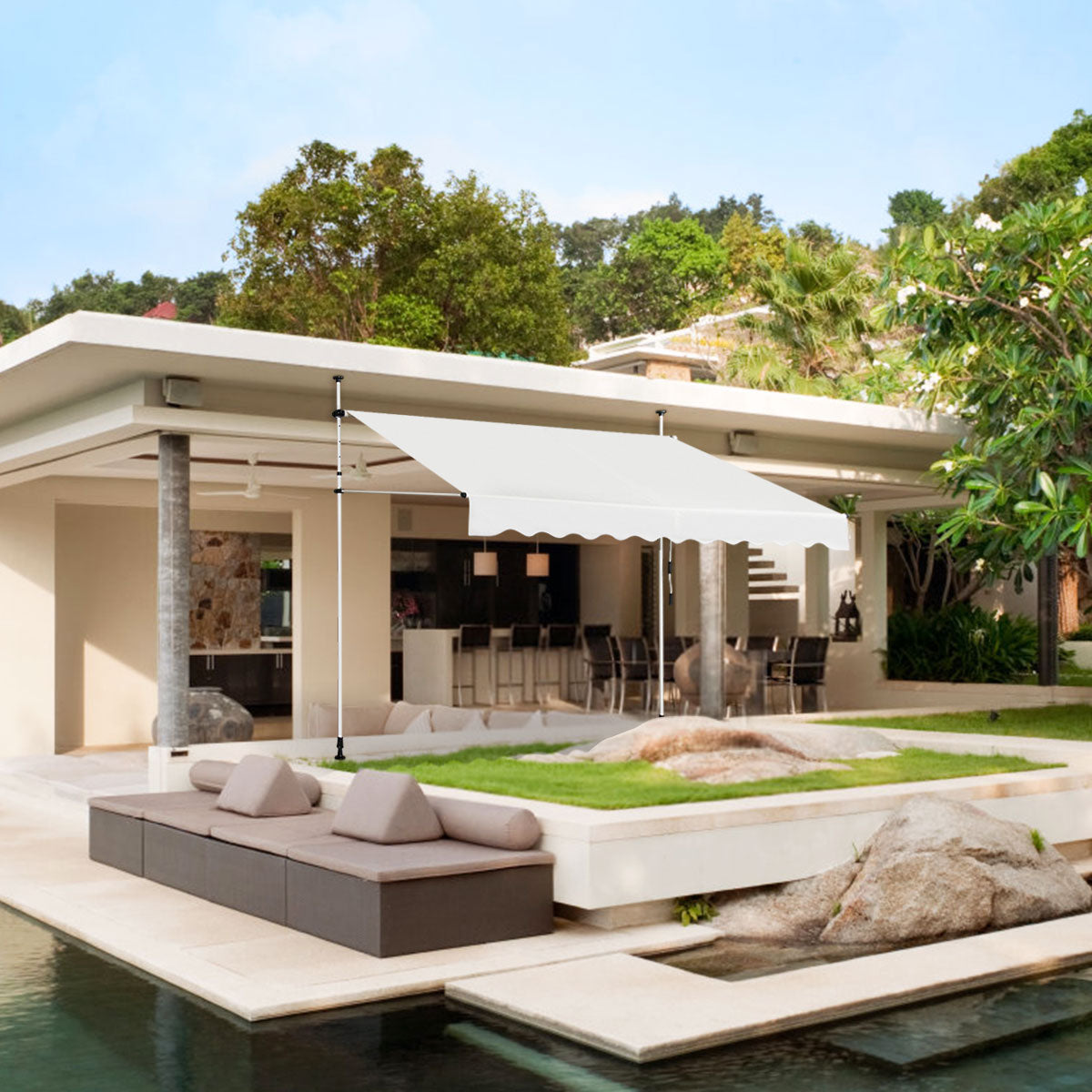 Telescopic Awning Sun Shade Retractable Canopy Sun Shelter for Window Balcony Garden-Beige