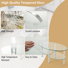 3-tier Tempered Glass Coffee Table wIth Steel Frame-Transparent
