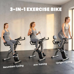 SPORTNOW 3-In-1 Folding Exercise Bike with Resistance Bands, Bluetooth App, 8-Level Magnetic Resistance, LCD Display, Black