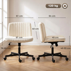 HOMCOM Imitation Linen Criss Cross Legged Desk Chair, Armless Office Chair with Wheels, Green