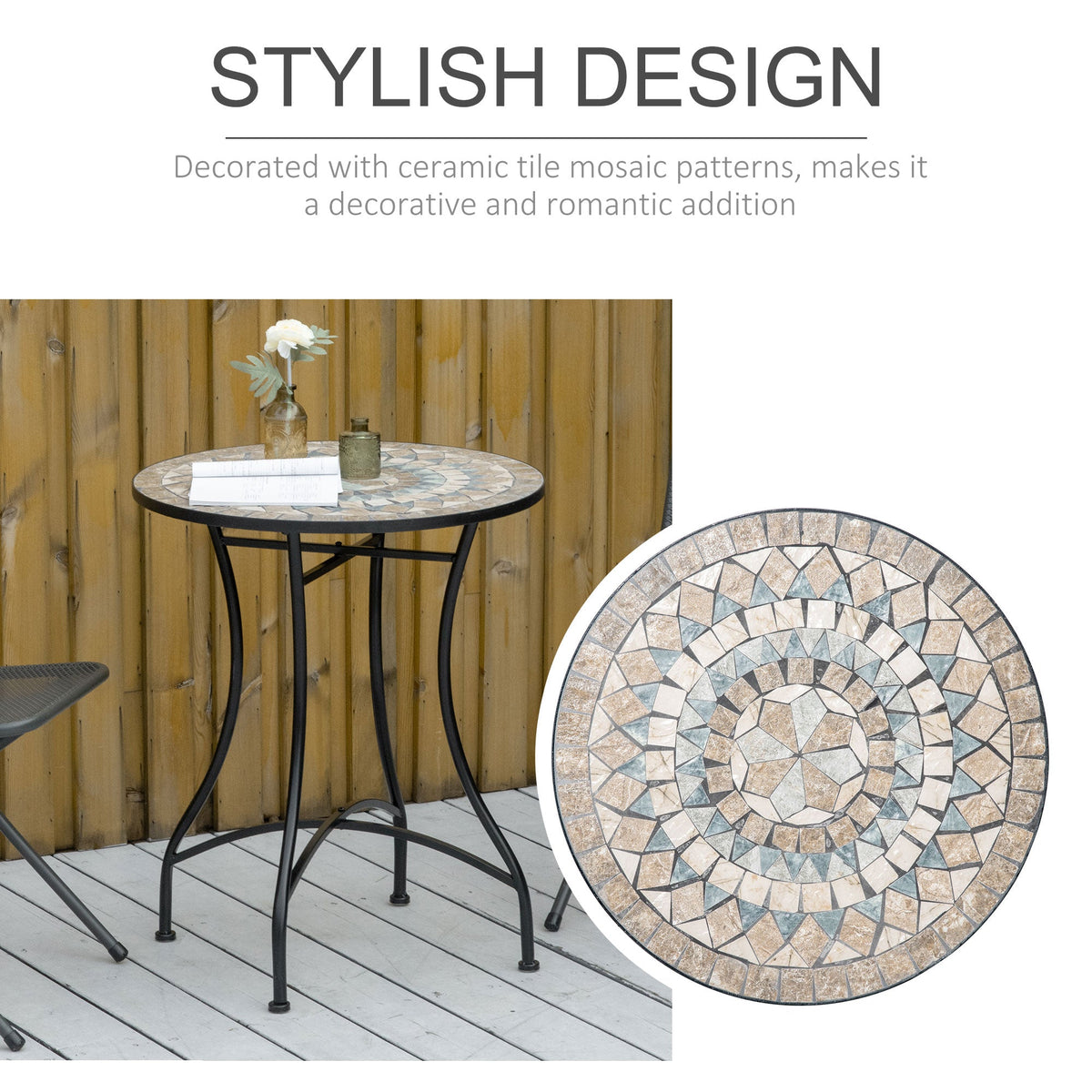 Outsunny Φ60cm Mosaic Outdoor Patio Table - Green