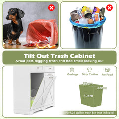 Tilt Out Trash Can Cabinet with Outlets and Adjustable Shelf for Kitchen-White