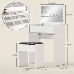 HOMCOM Dressing Table with Mirror and Stool, Vanity Makeup Table with Flip Up Mirror, Vanity Desk with Storage Unit and Padded Seat, White