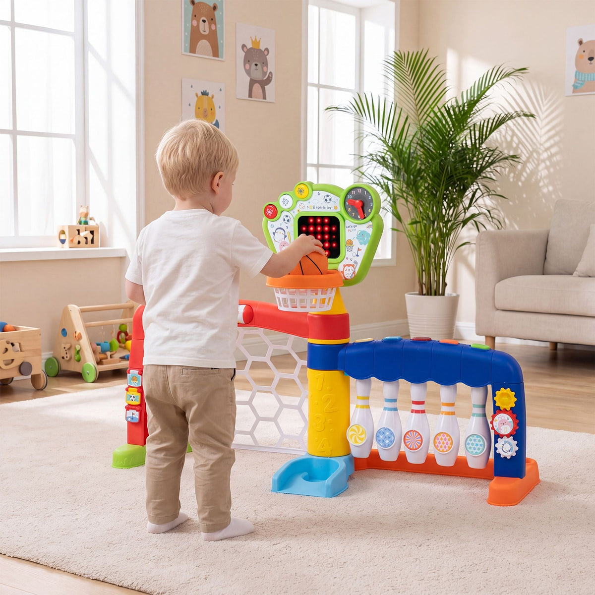 Toddler Sports Toy Kids Activity Center 5 in 1 with Adjustable Basketball Hoop-Multi-color