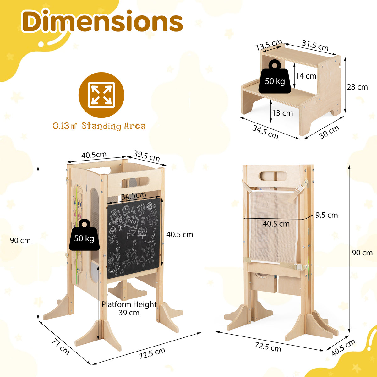 Toddler Step Stool Foldable Standing Tower with Anti-tip Feet