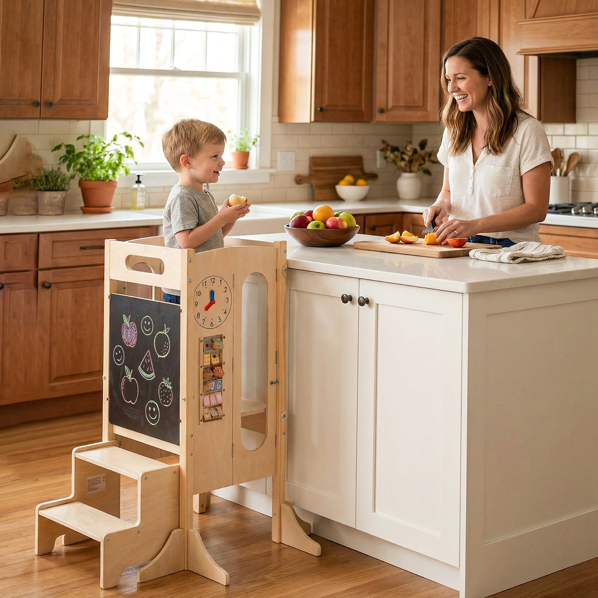 Toddler Step Stool Foldable Standing Tower with Anti-tip Feet