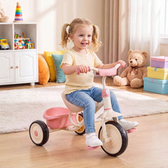 Toddler Tricycle with Removable Rear Storage Basket for Boys and Girls 2-5 Years Old-Pink