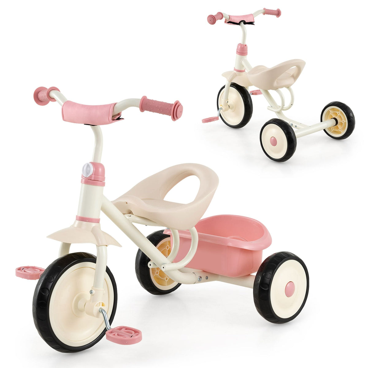 Toddler Tricycle with Removable Rear Storage Basket for Boys and Girls 2-5 Years Old-Pink
