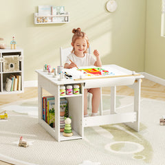 Toddler Craft Play Study Drawing Desk with Paper Roll 4 Paint Cups-White