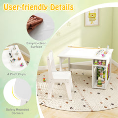 Toddler Craft Play Study Drawing Desk with Paper Roll 4 Paint Cups-White