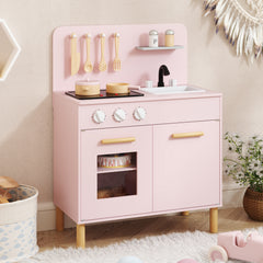 Toddler Pretend Play Kitchen with Light up Stove and Cooking Sounds-Pink