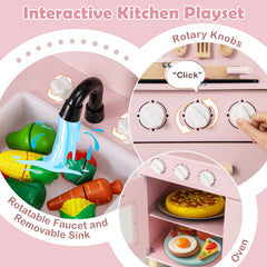 Toddler Pretend Play Kitchen with Light up Stove and Cooking Sounds-Pink