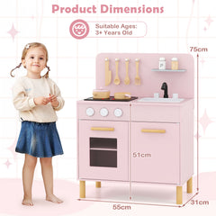 Toddler Pretend Play Kitchen with Light up Stove and Cooking Sounds-Pink