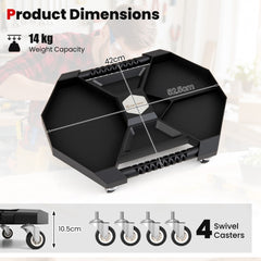 Product dimensions diagram showing weight capacity and caster details