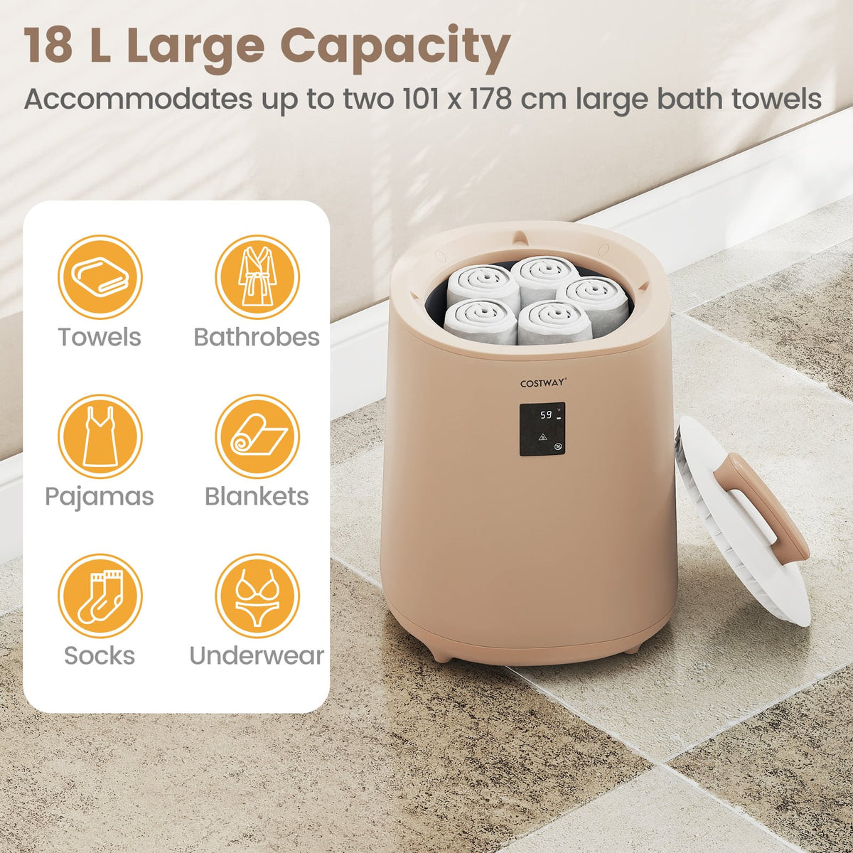 Towel Warmer for Bathroom 18 L Large Portable Hot Towel Bucket-Brown