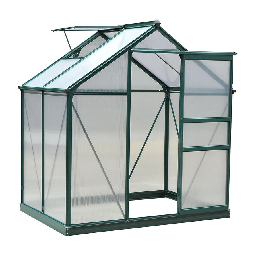 Outsunny 6 x 4ft Polycarbonate Greenhouse, Large Walk-In Green House with Slide Door and Window, Garden Plants Grow House