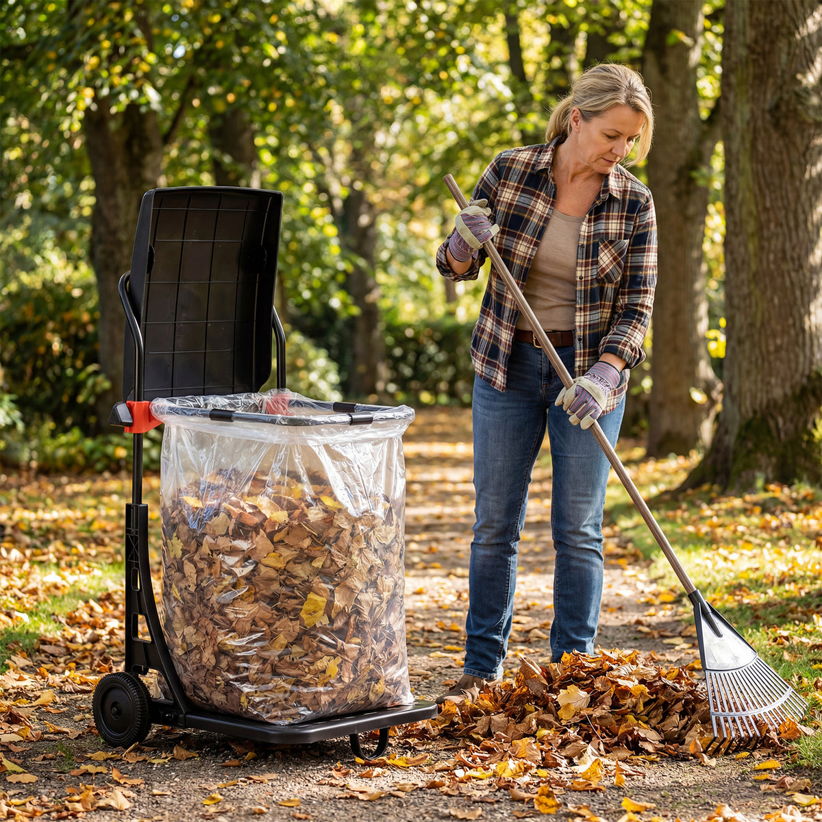 Trash Bag Holder with Wheels Moving Leaf Bag Stand Cart Yard Waste Can with Lid