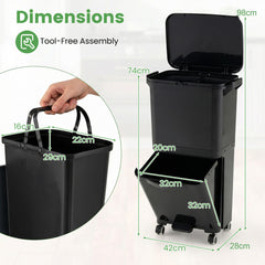 Trash Can with 2 Removable Bins and Tilting Compartment for Kitchen Office-Black