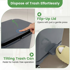 Trash Can with 2 Removable Bins and Tilting Compartment for Kitchen Office-Grey
