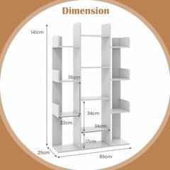 Tree Bookshelf Corner Books Storage Organizer in Grey