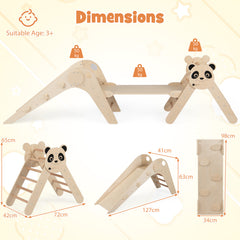 Triangle Set Foldable Kids Climbing Toys Panda-Themed Wood Montessori Climbing Set-Natural