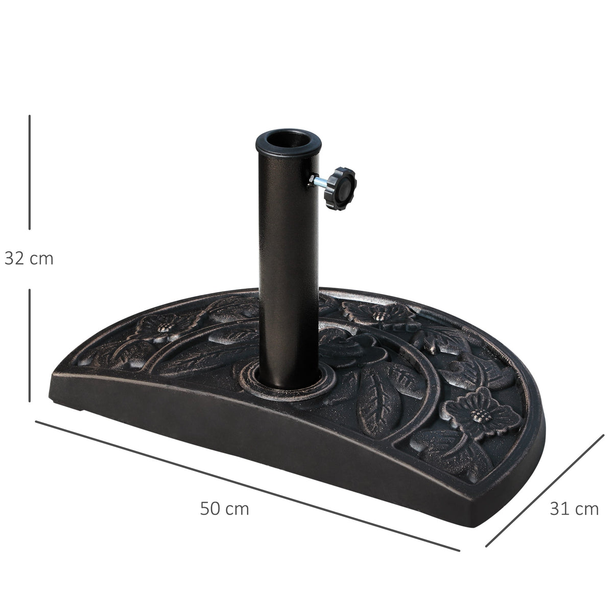 Outsunny 9kg Resin Parasol Base, Half Round Umbrella Stand with Floral Design for Garden, Outdoor, Suitable Umbrella Rod: a3.8cm, a4.8cm, Bronze Tone