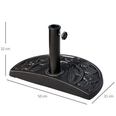 Outsunny 9kg Resin Parasol Base, Half Round Umbrella Stand with Floral Design for Garden, Outdoor, Suitable Umbrella Rod: a3.8cm, a4.8cm, Bronze Tone