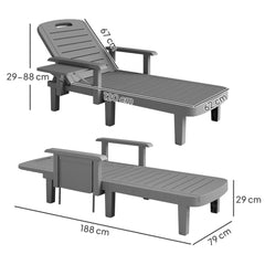 Outsunny Set of 2 Reclining Sun Loungers, 5 Positions Adjustable Outdoor Chaise Lounge Chair with Armrests, Dark Grey
