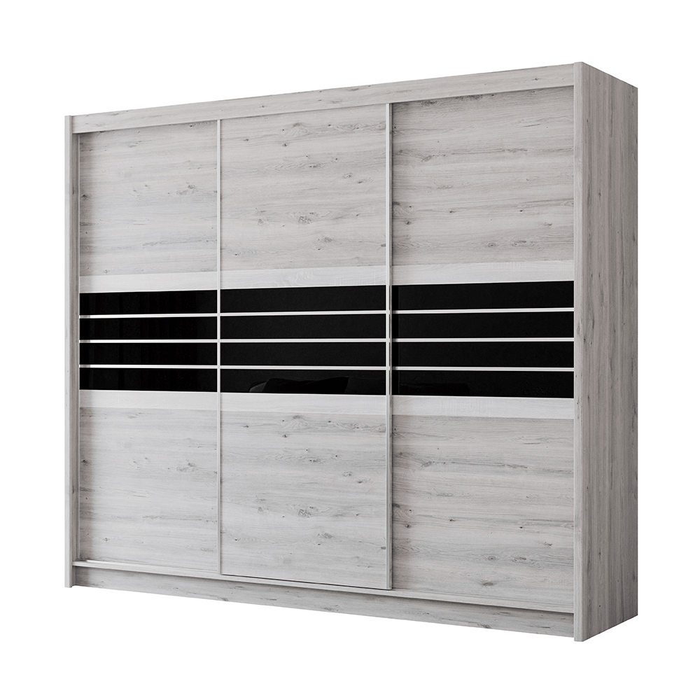 DOVER 250cm Sliding Door Wardrobe Oak Craft / Graphite Glass