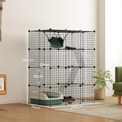 PawHut Four-Tier DIY Large Cat Cage with Hammock, Ramps, Five Doors, Indoor Use for 1-3 Cats, Black