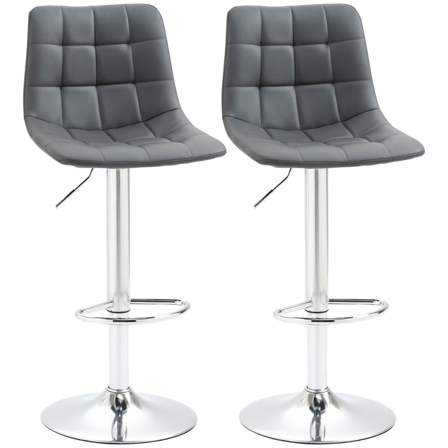 HOMCOM Adjustable Bar Stools Set of 2, Swivel PU Leather Upholstered Barstools with Tufted Seat and Back, Breakfast Bar