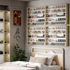 HOMCOM 5-Tier Wall Display Shelf Unit Cabinet w/ 4 Adjustable Shelves Glass Doors Home Office Ornaments 60x80cm Natural