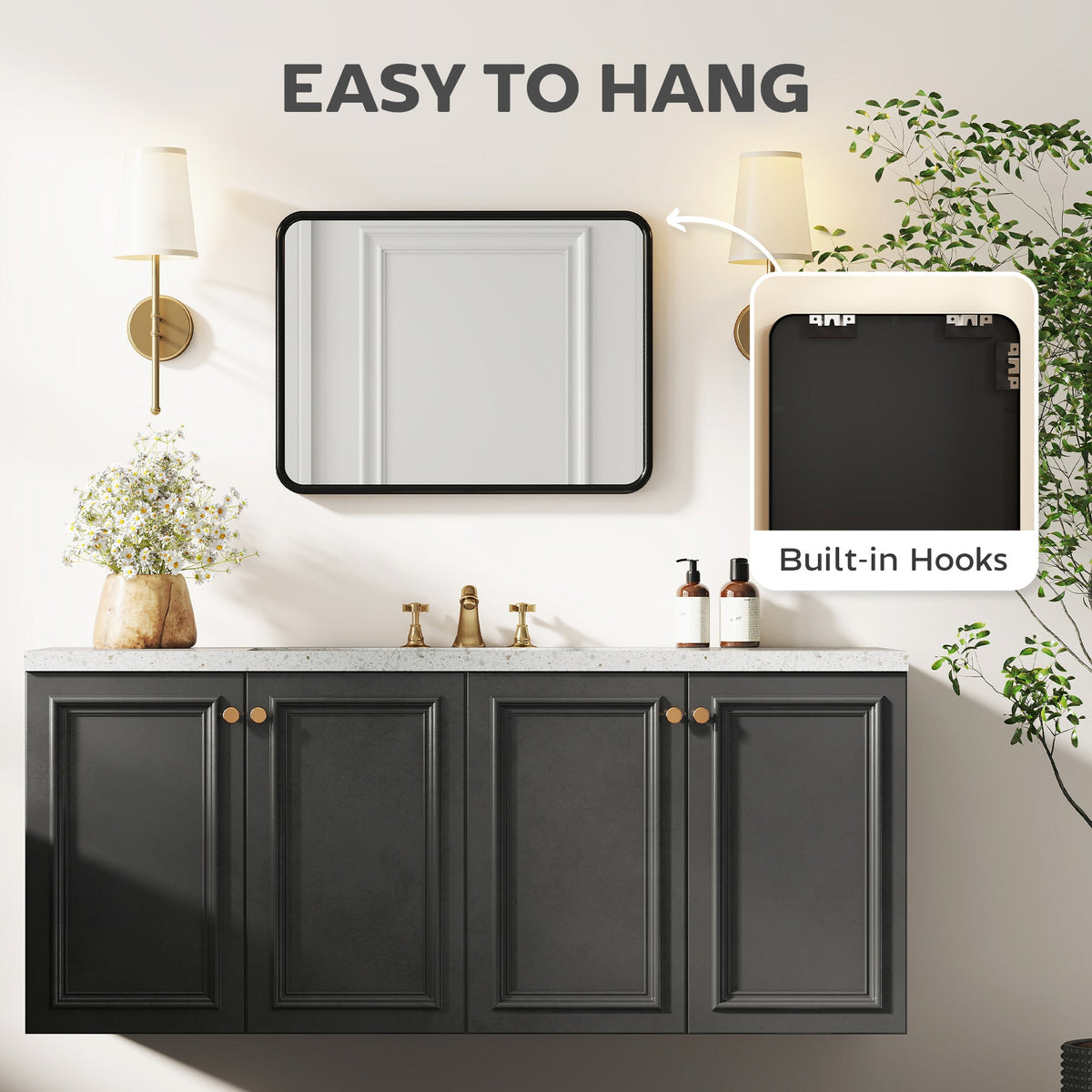 HOMCOM Rectangular Wall Mirror with HD Glass - Black